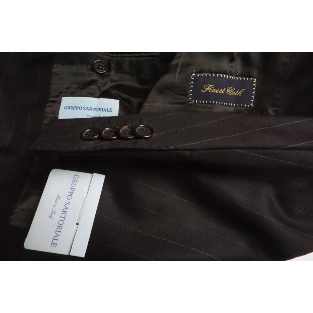 Gruppo Sartoriale Black Striped Wool 2 Pc Suit Jacket Pants 44r Brand New